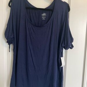 New York & Company Blue Puff Sleeve Blouse